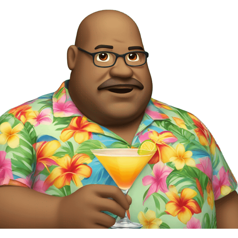 Fat guy standing in hawai shirt and fancy drink emoji