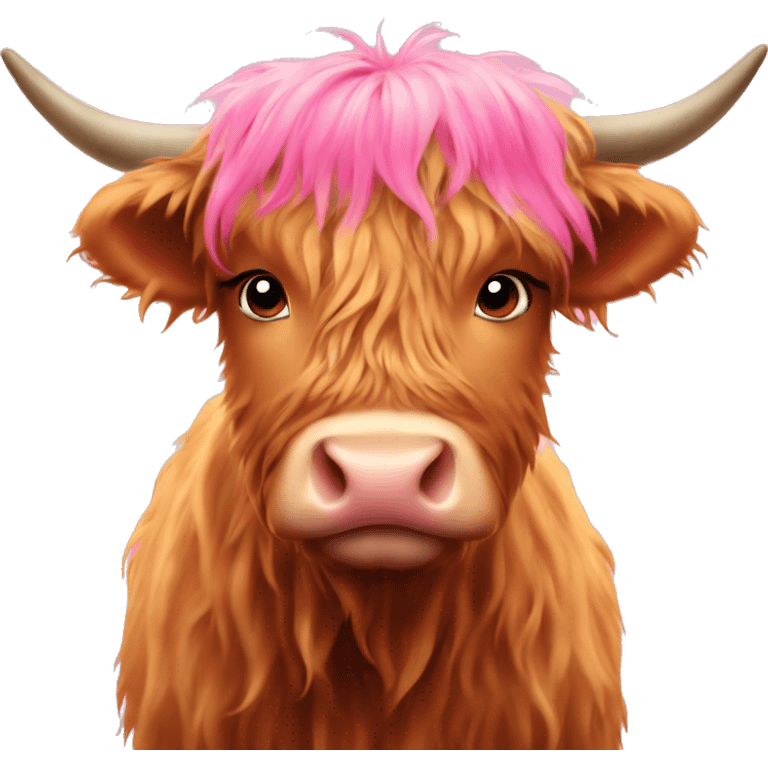 cute highlandcow with pink hearts around the head emoji