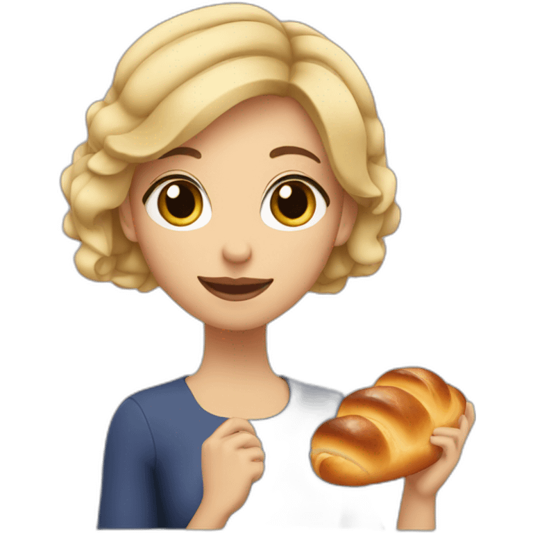 Blonde girl with short hair holding a challah emoji