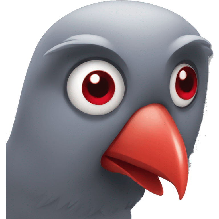 A bird with red eyes and a big nose emoji