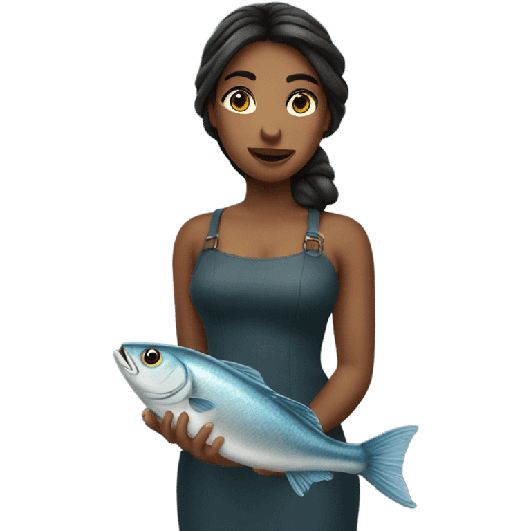 Nina holding a fish emoji