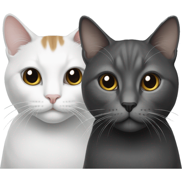 two cats: one that is grey and white, and one that is black emoji