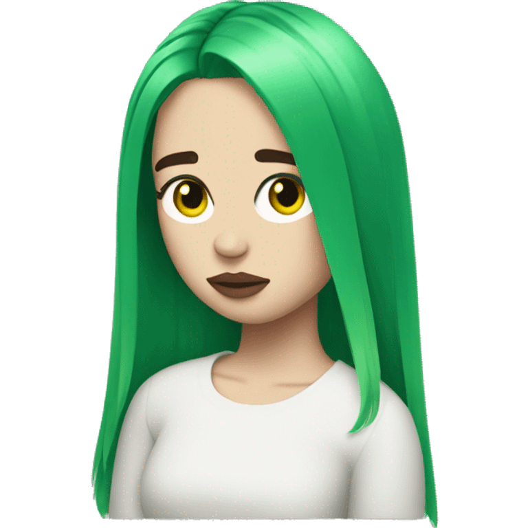 Billie Eilish in green hair half body emoji