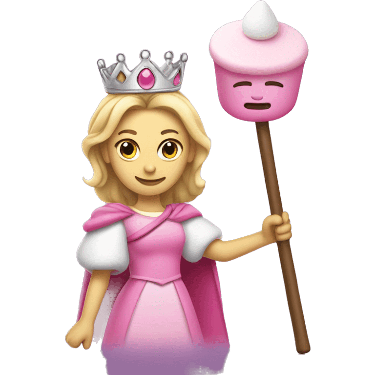 Princess wearing pink and a staff made of a match with a marshmallow on top emoji