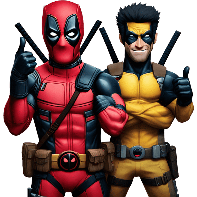 Deadpool and wolverine portrait giving thumbs up emoji