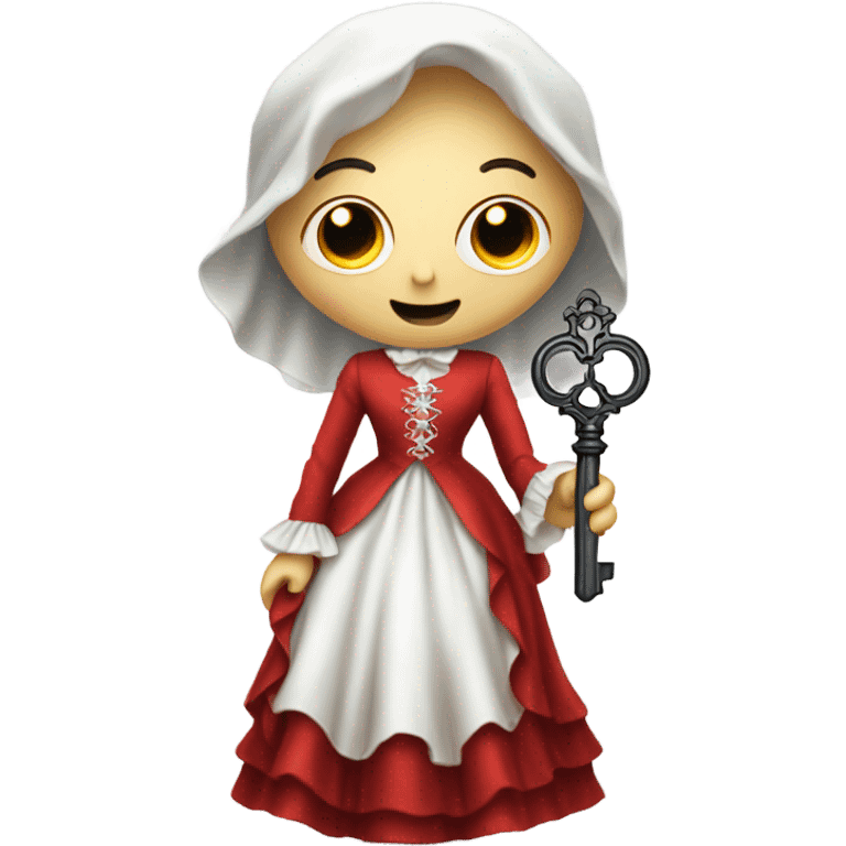 gost in Victorian dress elegant red full body, holding big key emoji