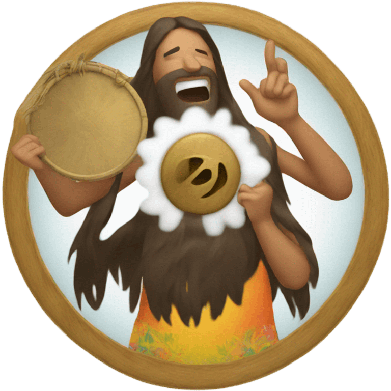 A hippie hitting a gong emoji