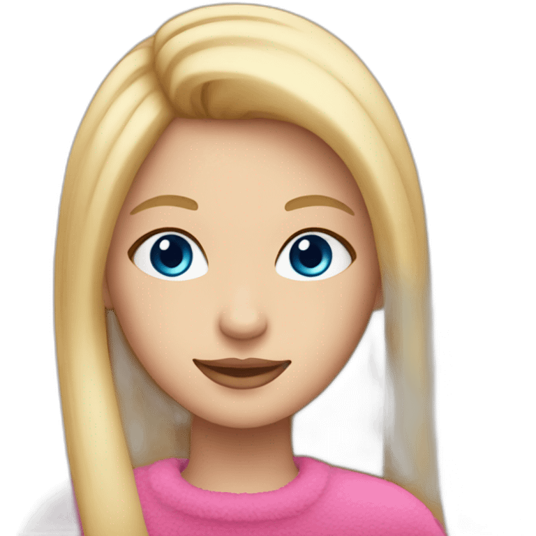 Blonde girl with straight hair with blue eyes and in pink fur emoji