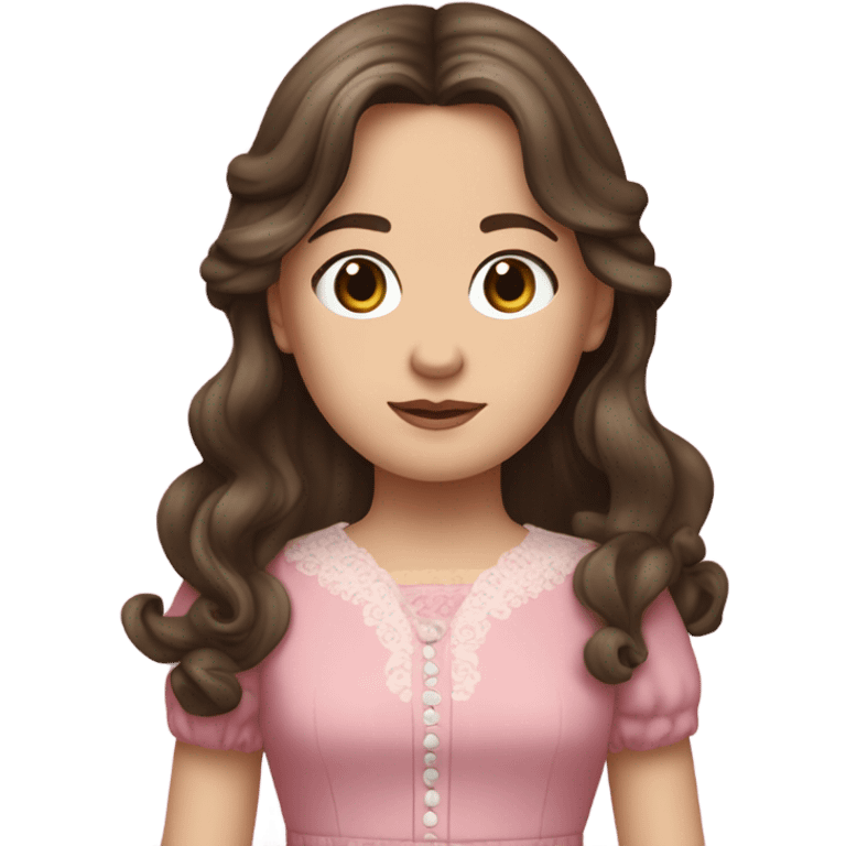 Carrie Ingalls pretty with long dark brown wavy hair realistic and detailed pink dress emoji