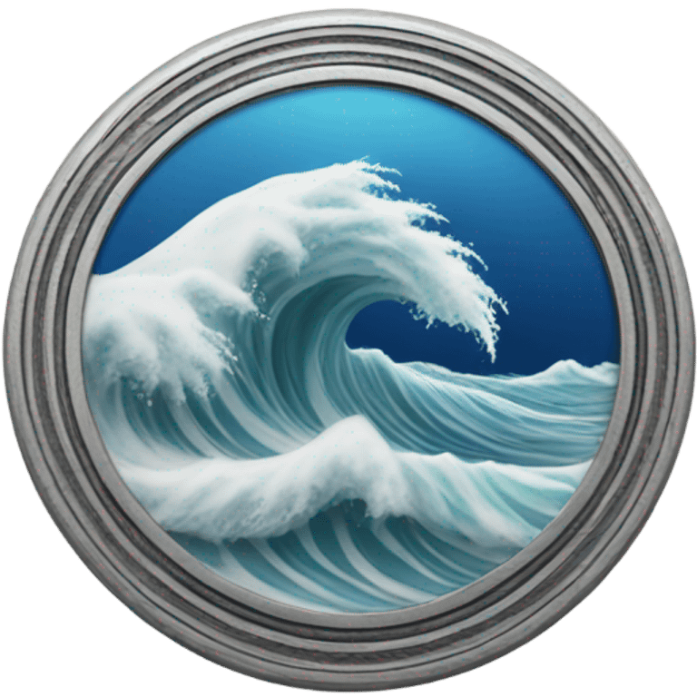 Silver medallion with an engraved tidal wave. emoji