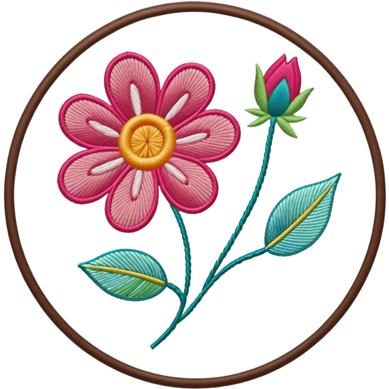 Embroidery icon, needle with thread, embroidered flower pattern, fabric with stitching, vibrant threads, minimalistic style, clean lines, transparent background. emoji