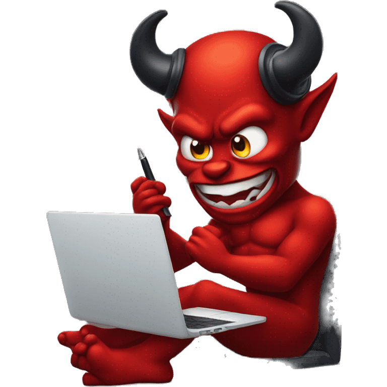 devil on the phone, writing on a laptop emoji