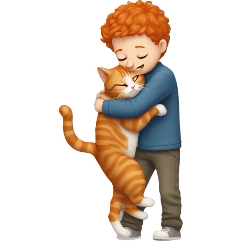 Ginger boy hugging cat emoji