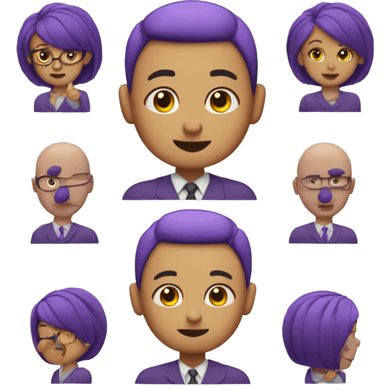 A bald teacher claps with a nose ring, a frown, and a purple bob haircut emoji