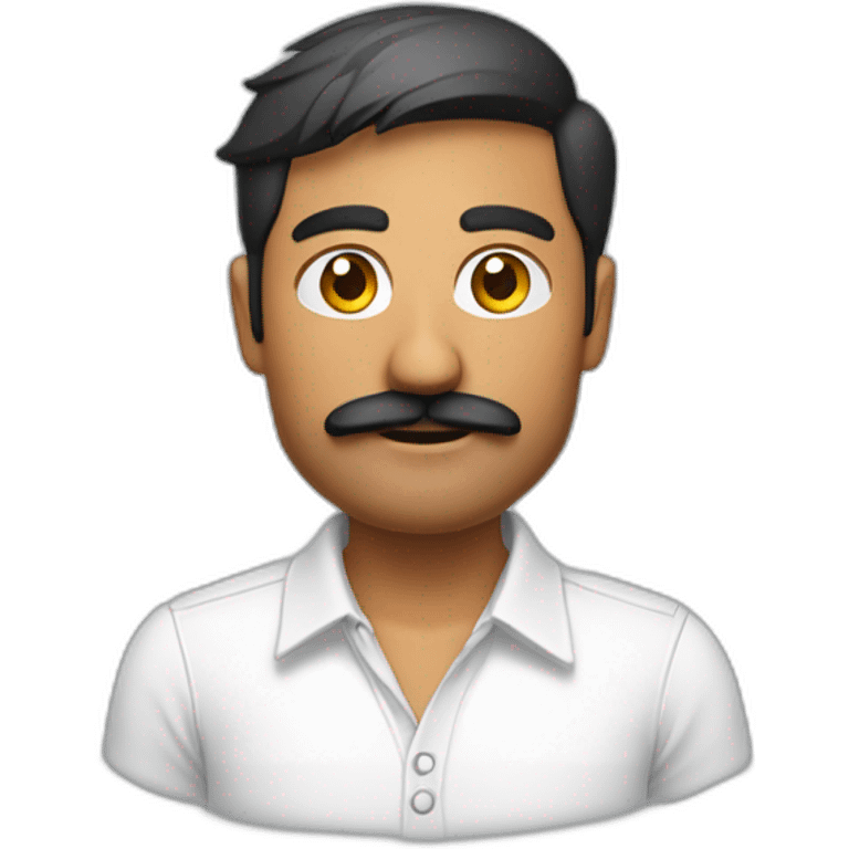 Indian man developer in plain white shirt with sleeve up and mustach profile image emoji