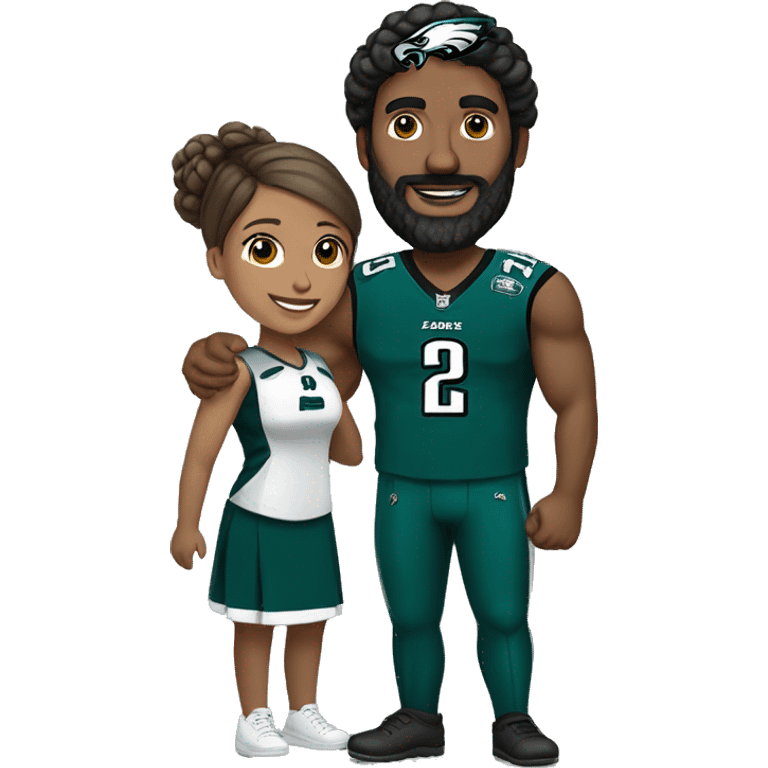  Brown guy with beard and mustache holding hands with a brown girl with her hair in a bun in Philadelphia eagles clothing  emoji