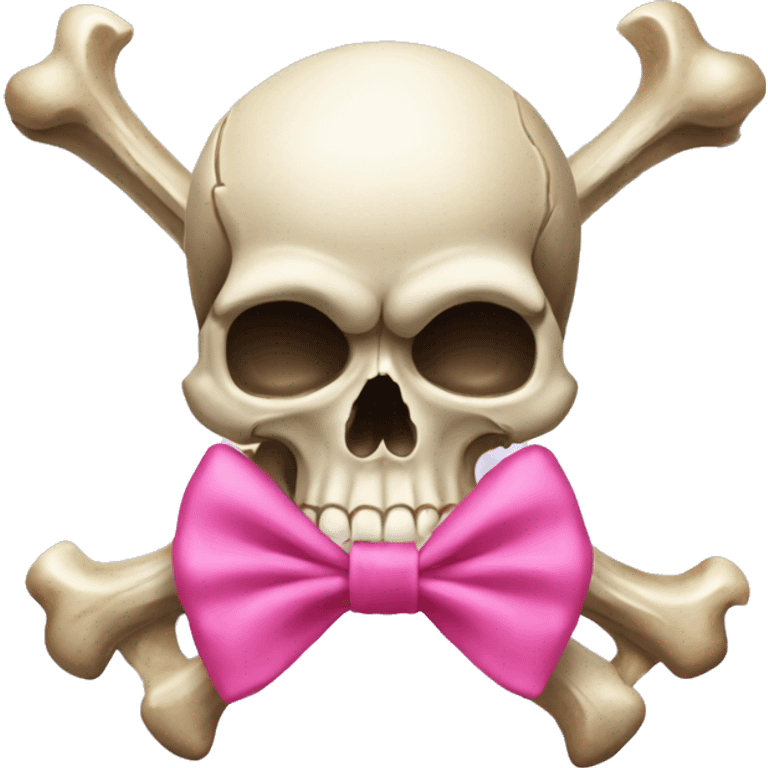 Skull and crossbones with pink bow on top of skull emoji