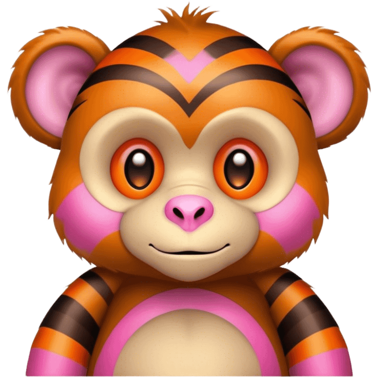 Monkey teddy bear with pink and orange stripes  emoji