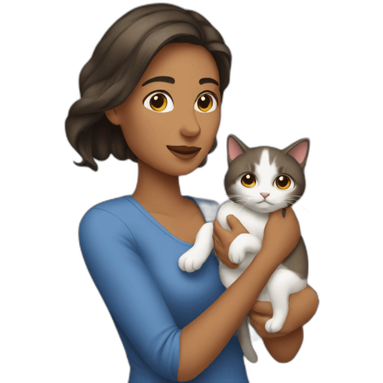 A woman holding a cat emoji