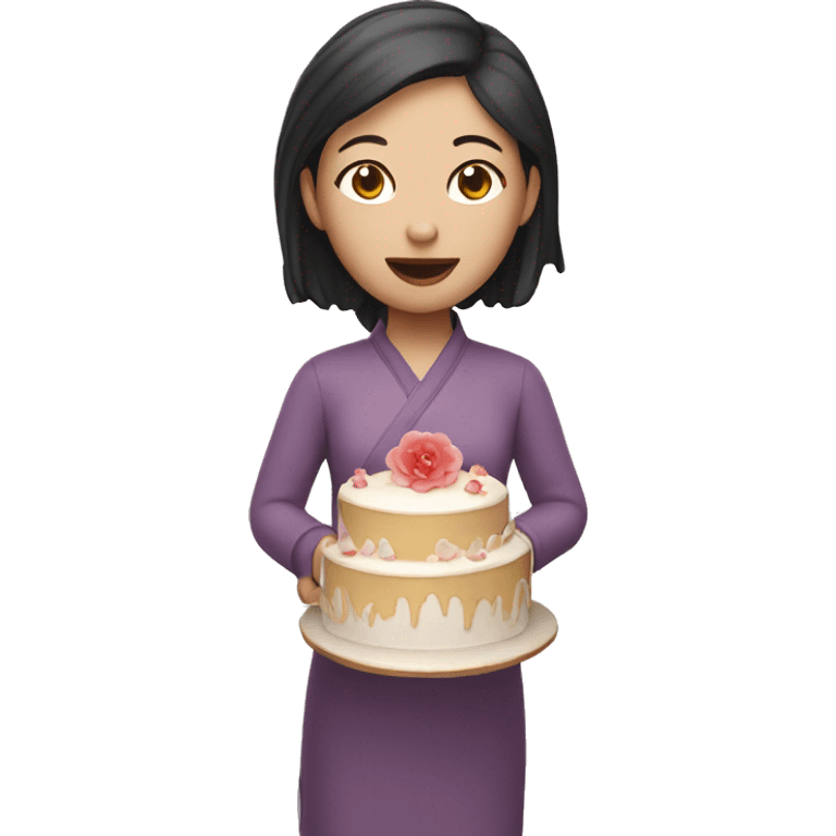 Chinese woman holding a cake, her skin is white. emoji