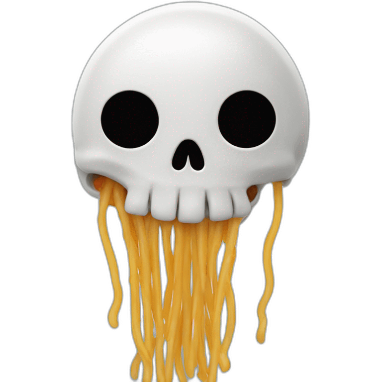 A happy skull, spaghetti bolognese raining emoji