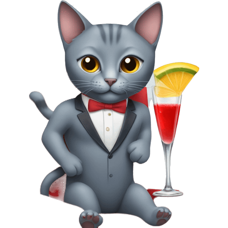 Russian blue cat wearing a red swimsuit drinking a martini and driving a Lamborghini  emoji