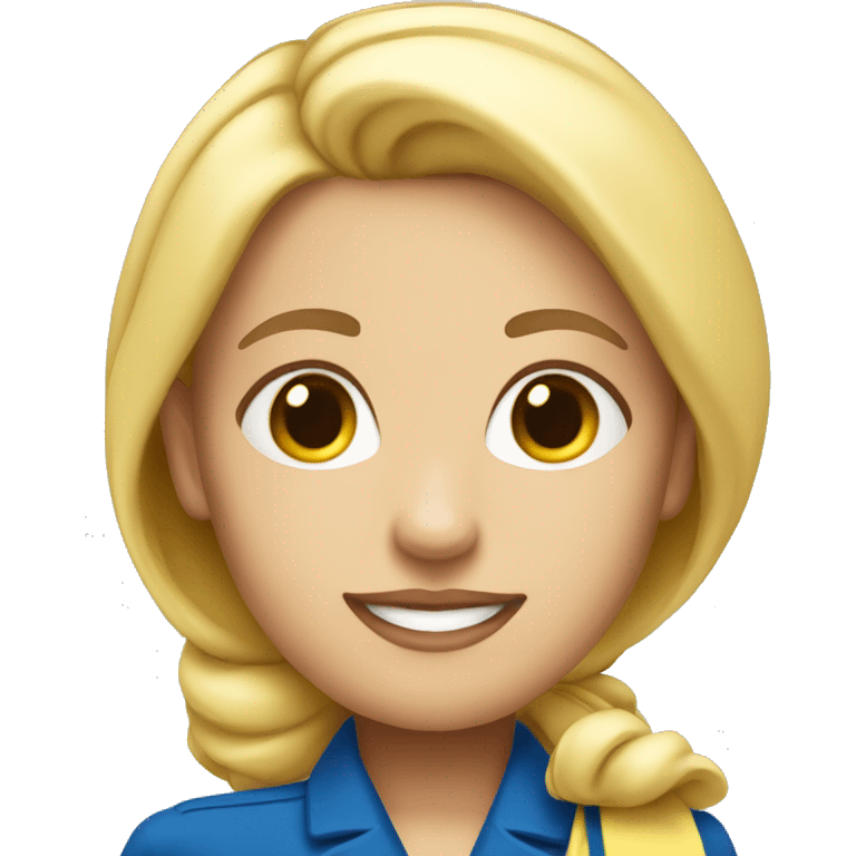 White blonde flight attendant with blue uniform and yellow scarf without hat emoji