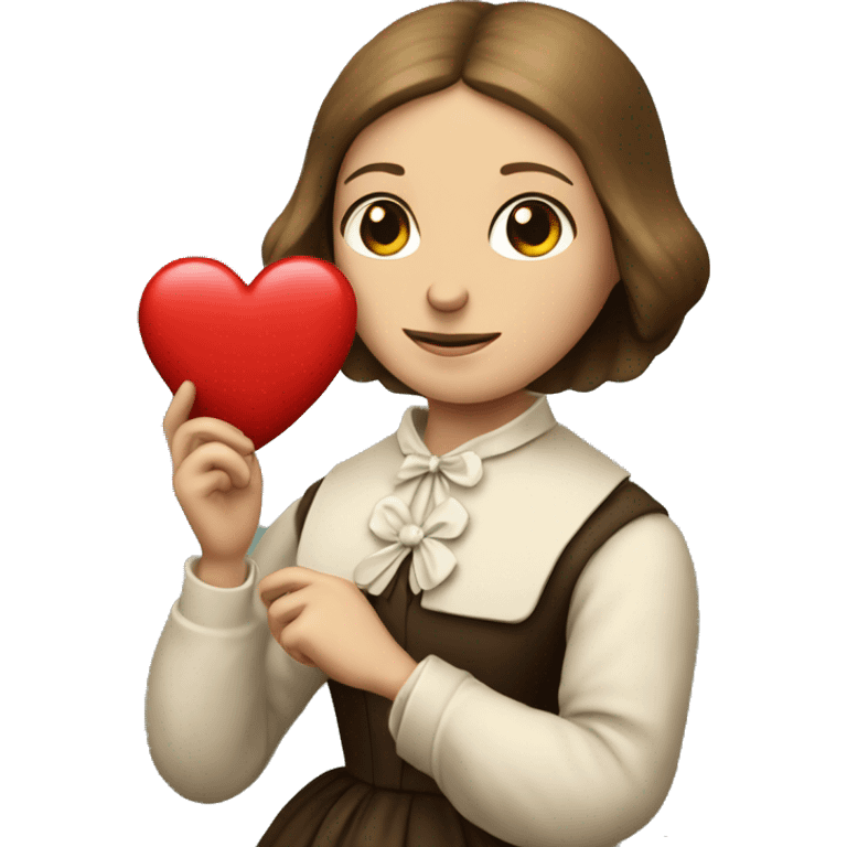 Charlotte Bronte holds a heart in her hand emoji