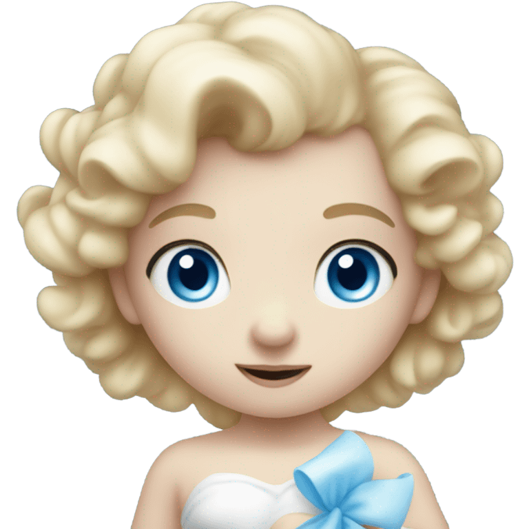 Realistic Pale cute cupid blue eyes flying with bow  emoji