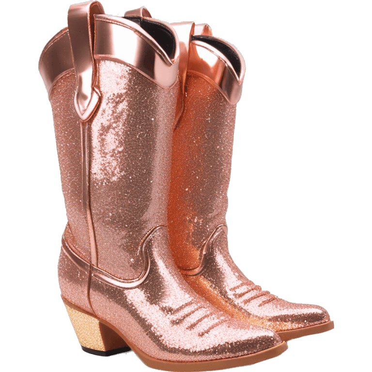 Realistic rose gold colored fashion cowgirl boots with sparkly shiny glitter fringe on them. emoji