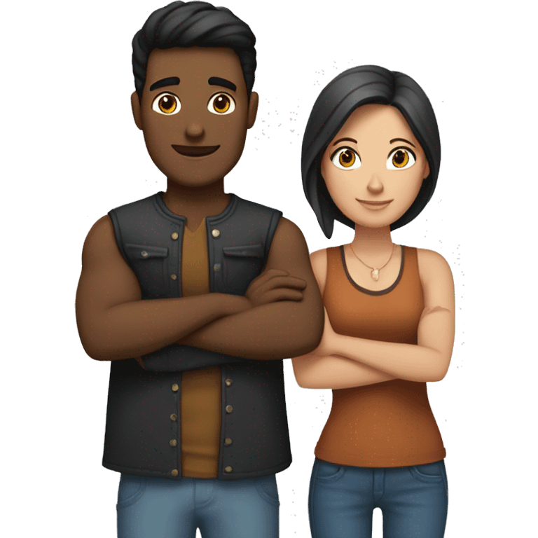 Couple with arms around each other; white woman with blue eyes and brown hair, Indian man with black hair  emoji