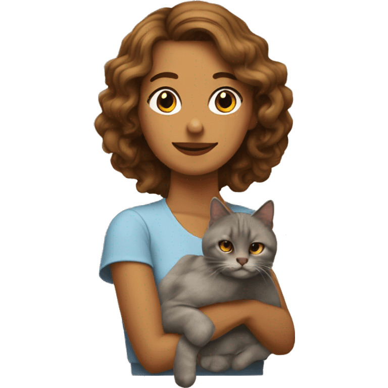 Gato con una mujer cabello castaño  emoji