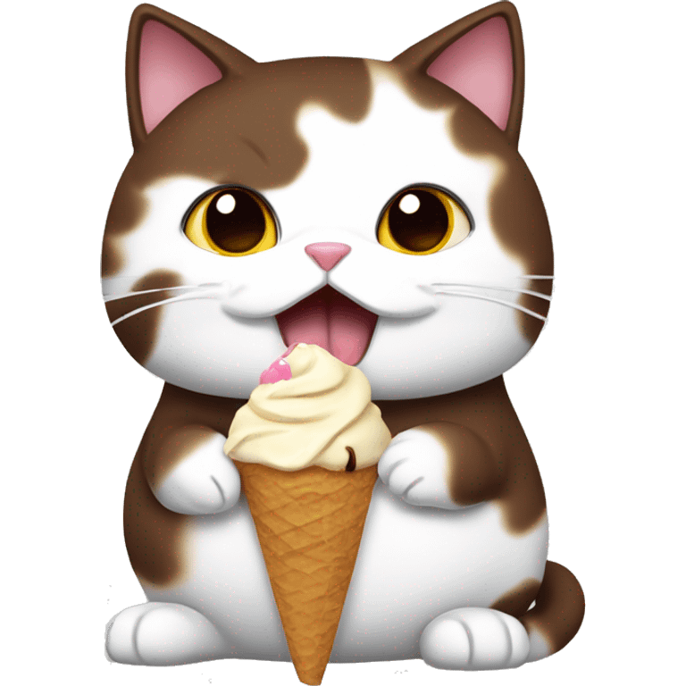 Fat calico cat eating chocolate icecream emoji