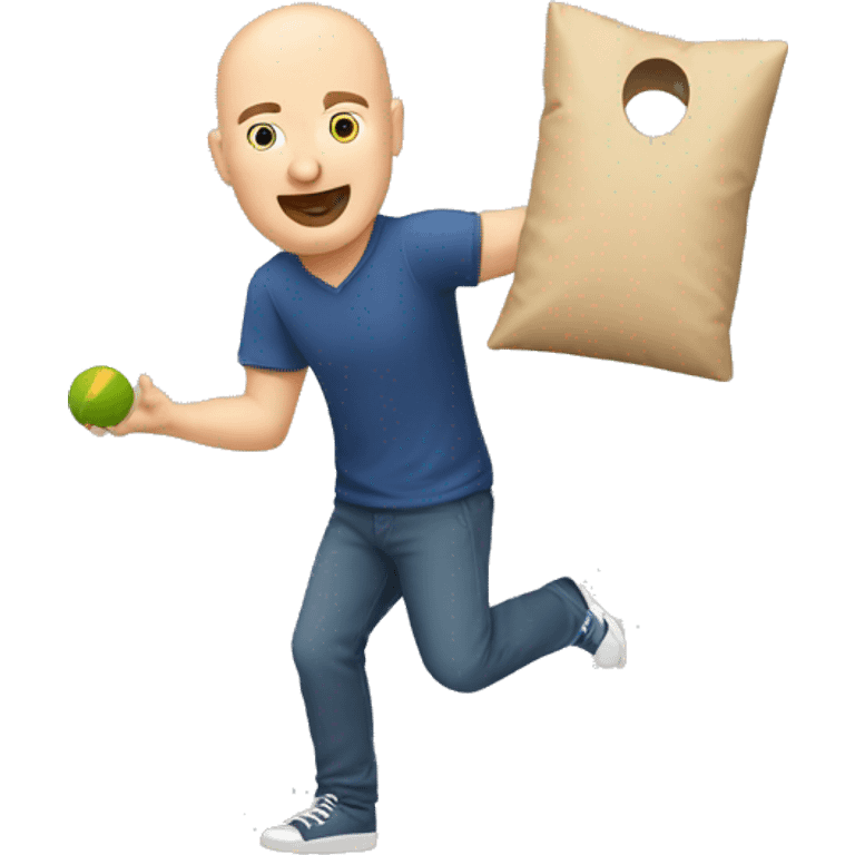 Bald Caucasian man throwing cornhole bag emoji