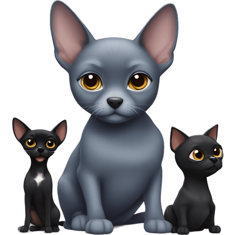 a big russian blue cat and two small black chihuahuas emoji