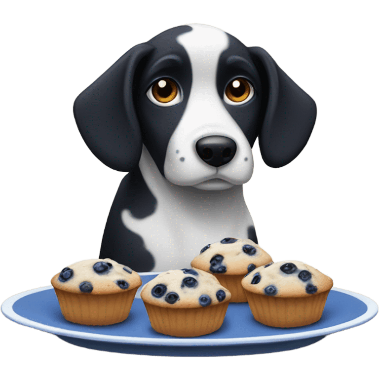 black and white dog with blueberry muffins  emoji