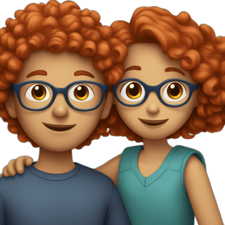 a girl with red curly hair and blue glasses hugging a boy with gray hair emoji