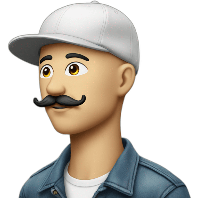 Skinhead in five-panel cap with mustache emoji