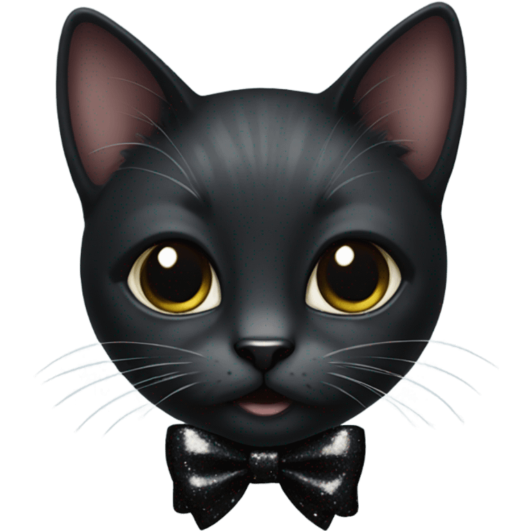 a realistic dark cat with black glitter bow emoji