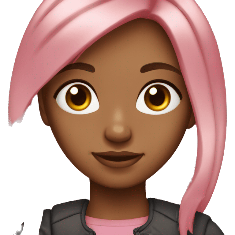 girl with red hair and pink highlights, with big black eyes and brown light skin emoji