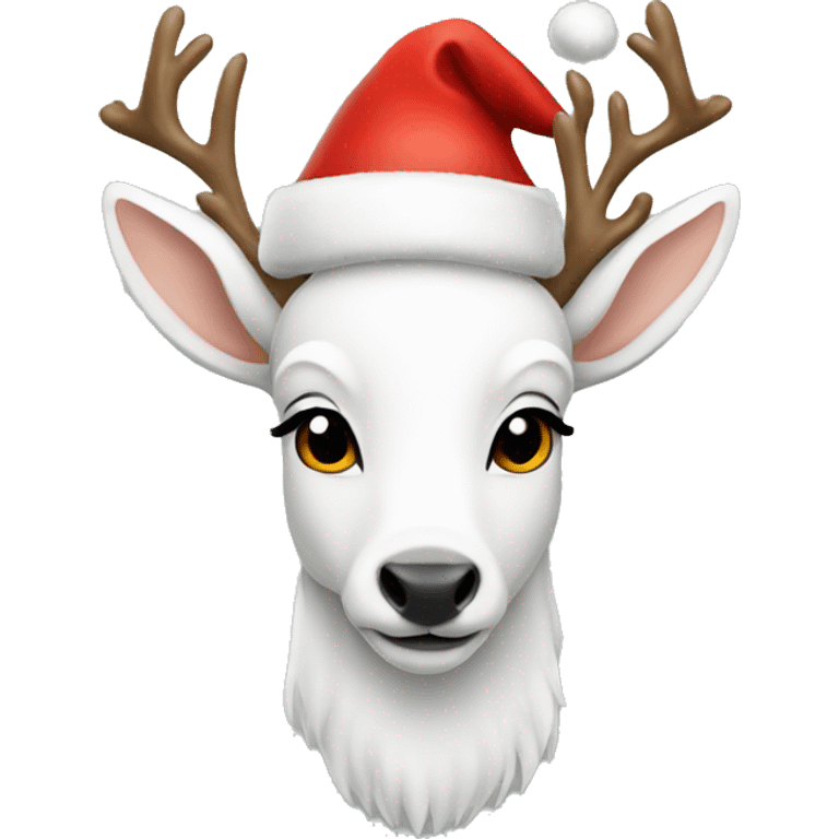 White deer in a Santa Claus hat emoji