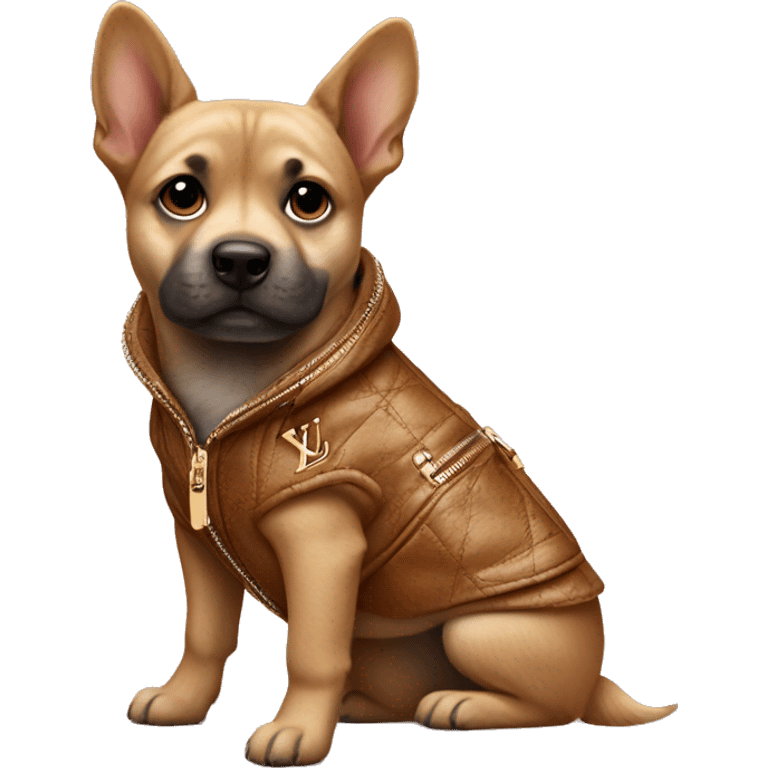 a dog wearing a louie vuitton jacket emoji