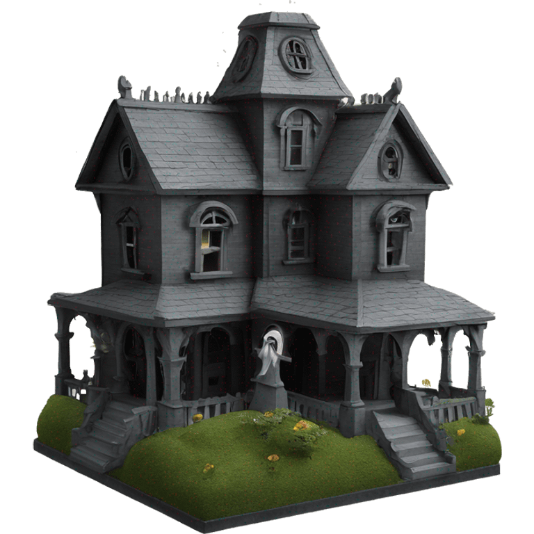 Haunting graveyard field Victorian mansion birdhouse  emoji