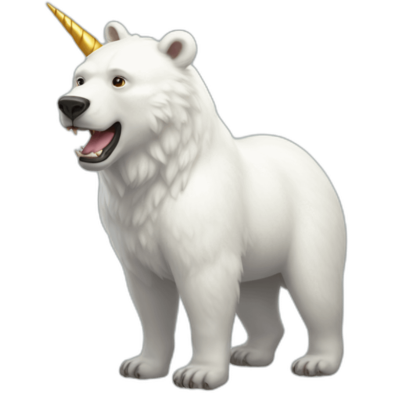 a white bear with half horse half human body wearing a unicorn horn emoji