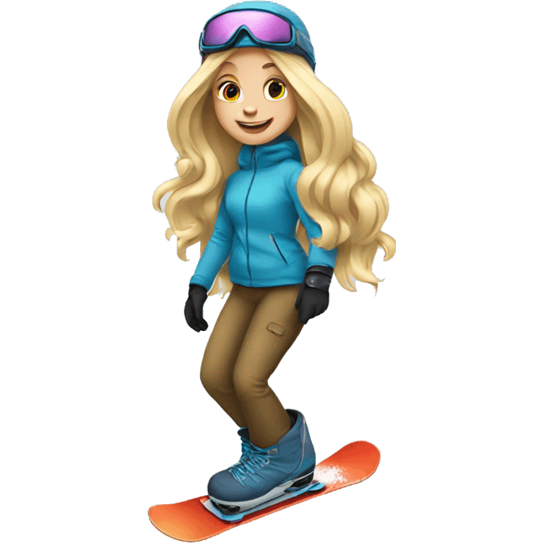 Long blonde hair girl snowboarding emoji