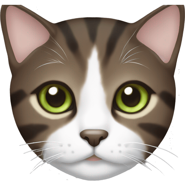 Dark brown tabby cat with brown-green eyes and white neck emoji