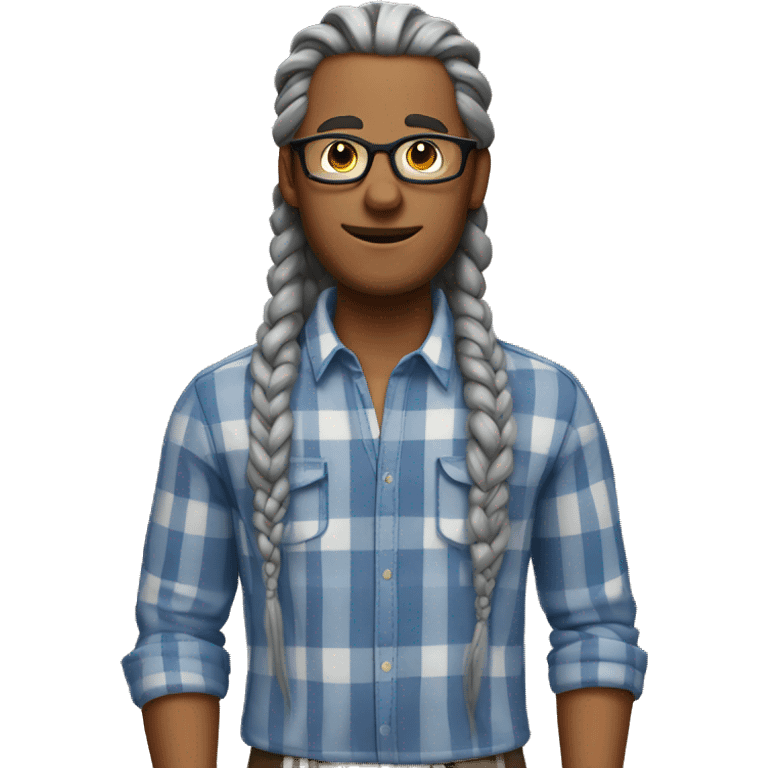 Tanned man with long gray braids with glasses and plaid shirt emoji