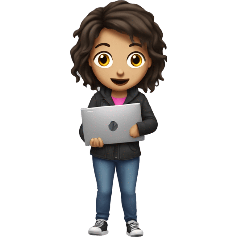 Crazy brunette girl with new pc computer  emoji