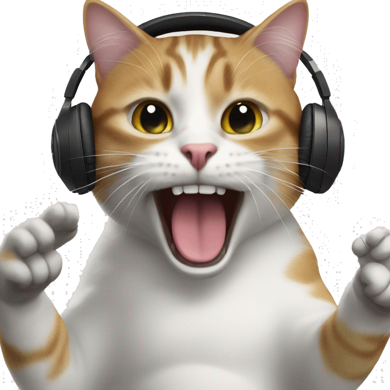 A cat flipping off a person with headphone on emoji