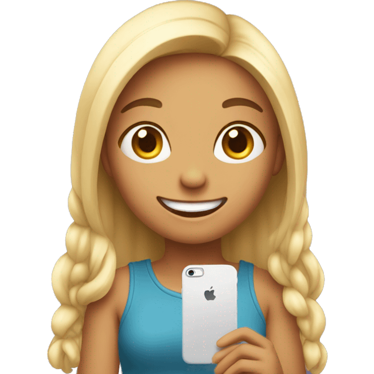 happy girl with iphone emoji